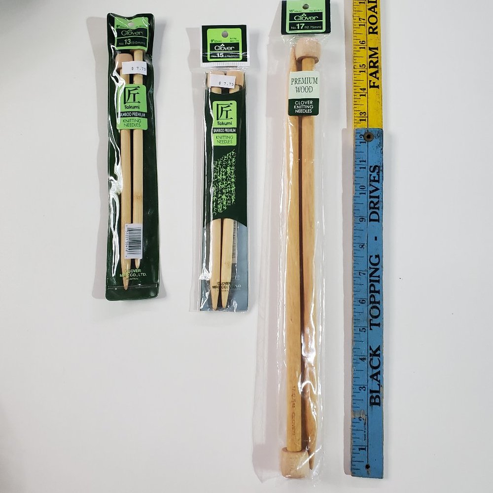 Knitting needles lot of 3,  no.13, no.15, no.17 (Clover)